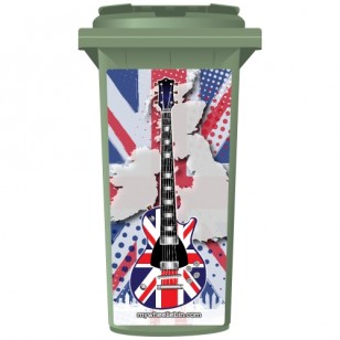 Union Jack Style Guitar Wheelie Bin Sticker Panel